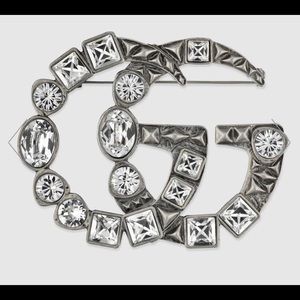 GUCCI Crystal Double G Brooch